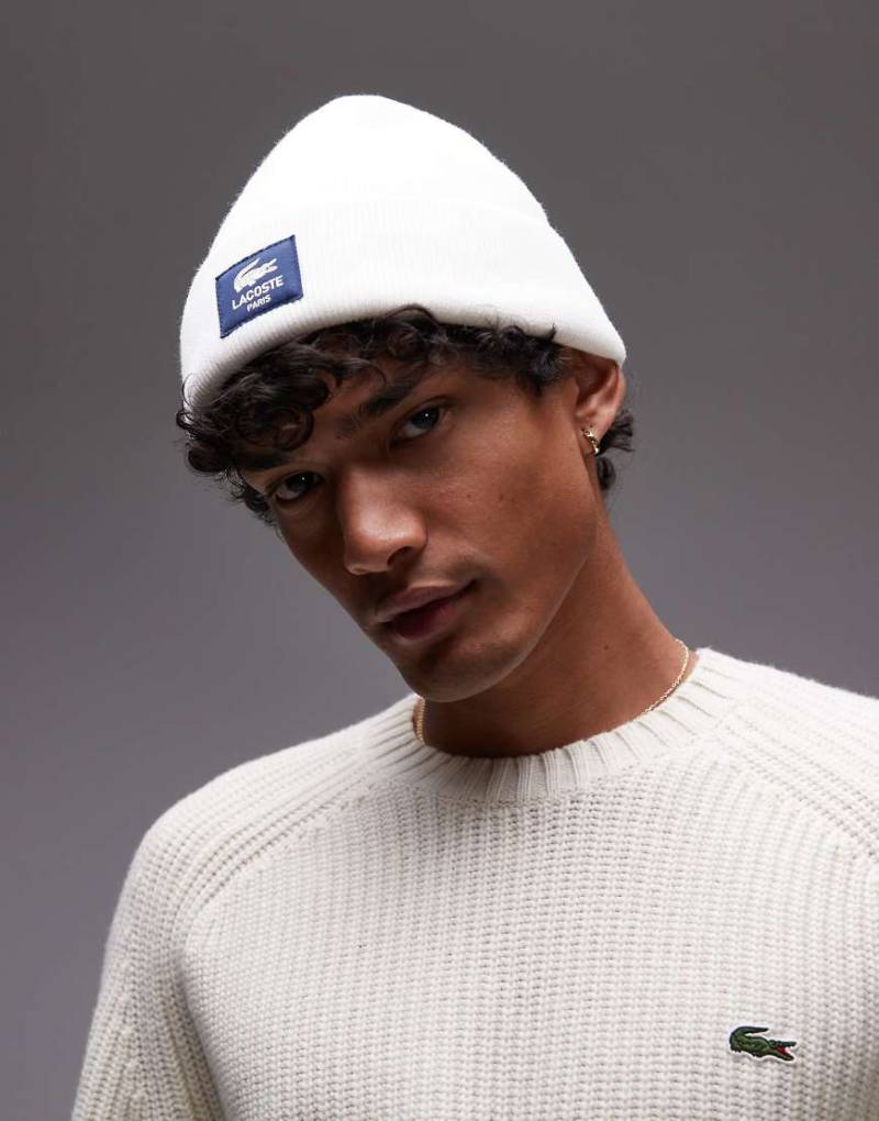 Lacoste - Strickmütze in Weiß mit Logo-Patch von Lacoste