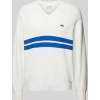 Lacoste Strickpullover mit V-Ausschnitt in Offwhite, Größe L von Lacoste