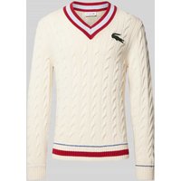 Lacoste Strickpullover mit V-Ausschnitt in Offwhite, Größe S von Lacoste