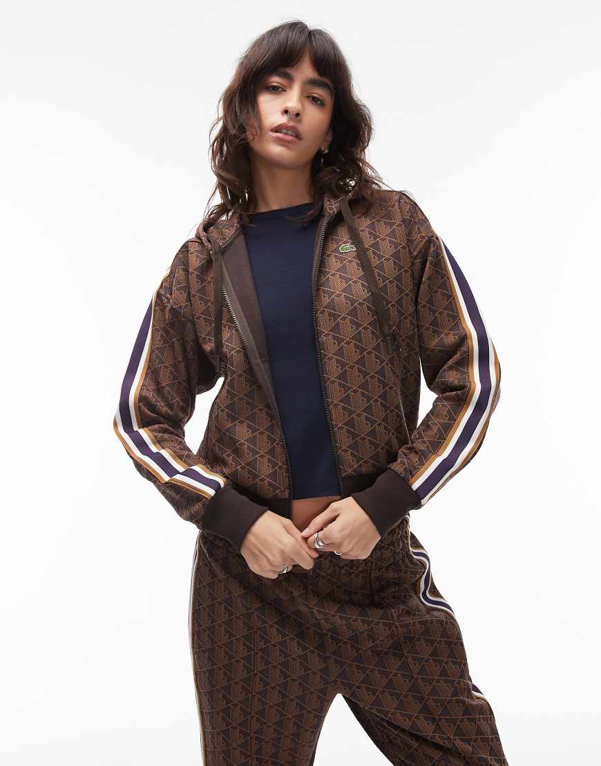 Lacoste - Sweat-Jacke in Braun mit Print und Reißverschluss, Kombiteil-Brown von Lacoste