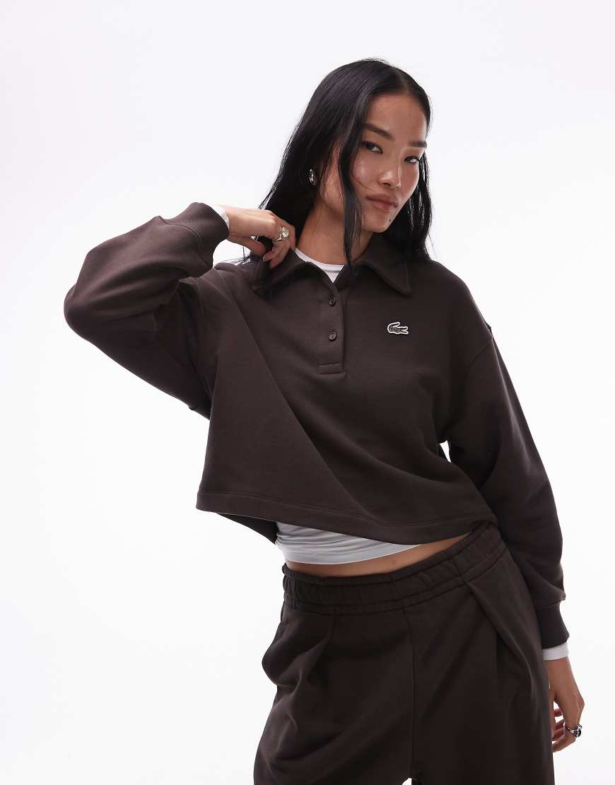 Lacoste - Sweatshirt in Braun mit Polokragen, Kombiteil-Brown von Lacoste