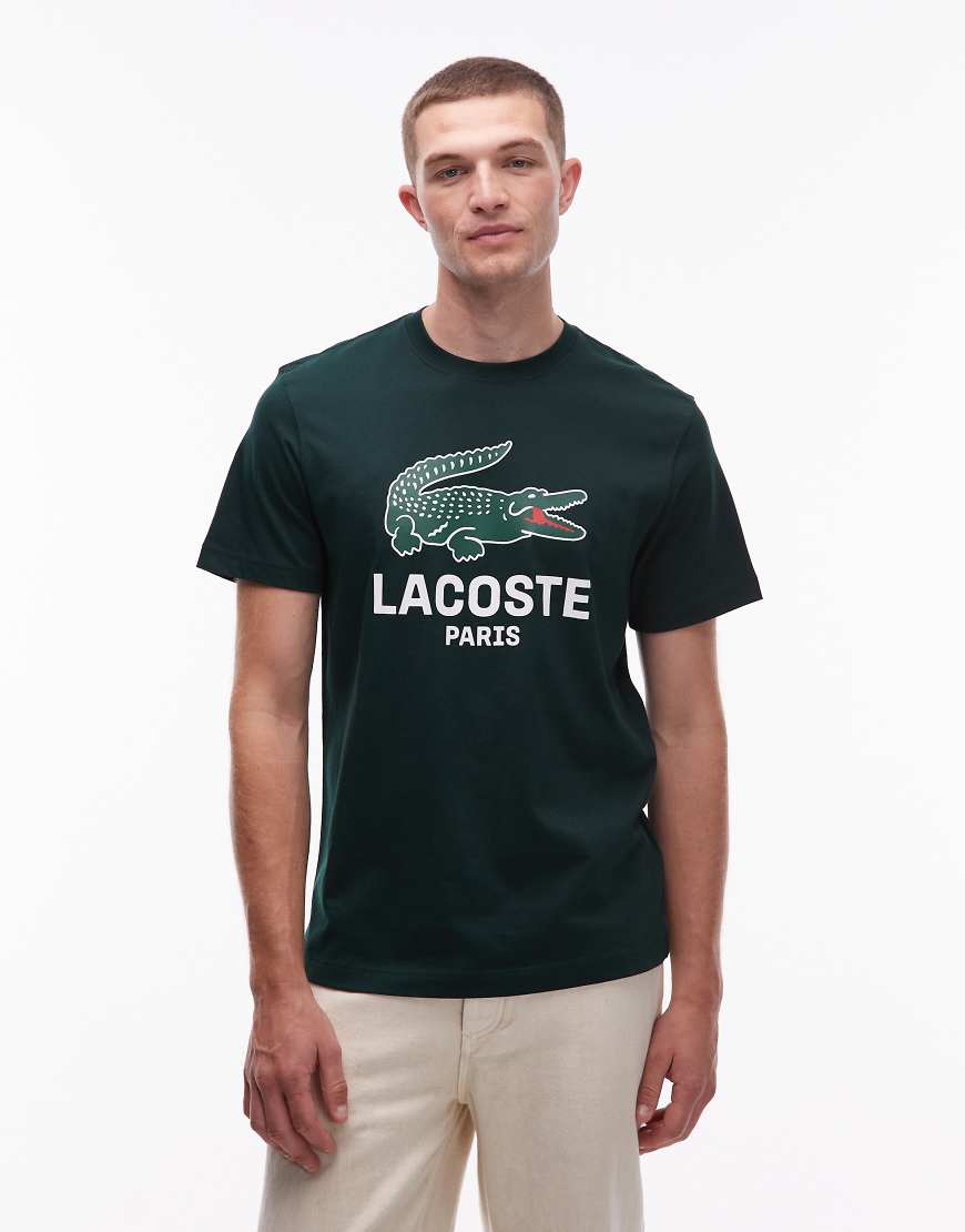 Lacoste - T-Shirt in Dunkelgrün mit Krokodil-Logo von Lacoste