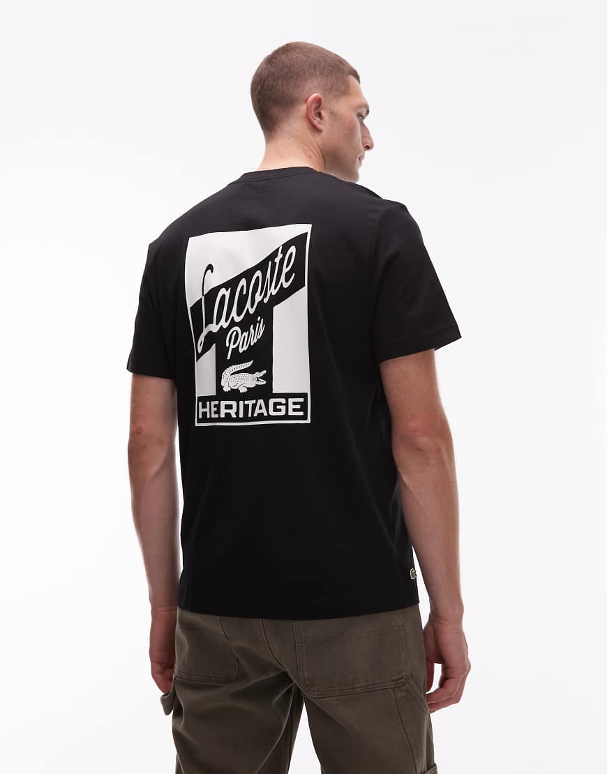 Lacoste - T-Shirt in Schwarz mit Schriftzug-Print auf dem Rücken von Lacoste