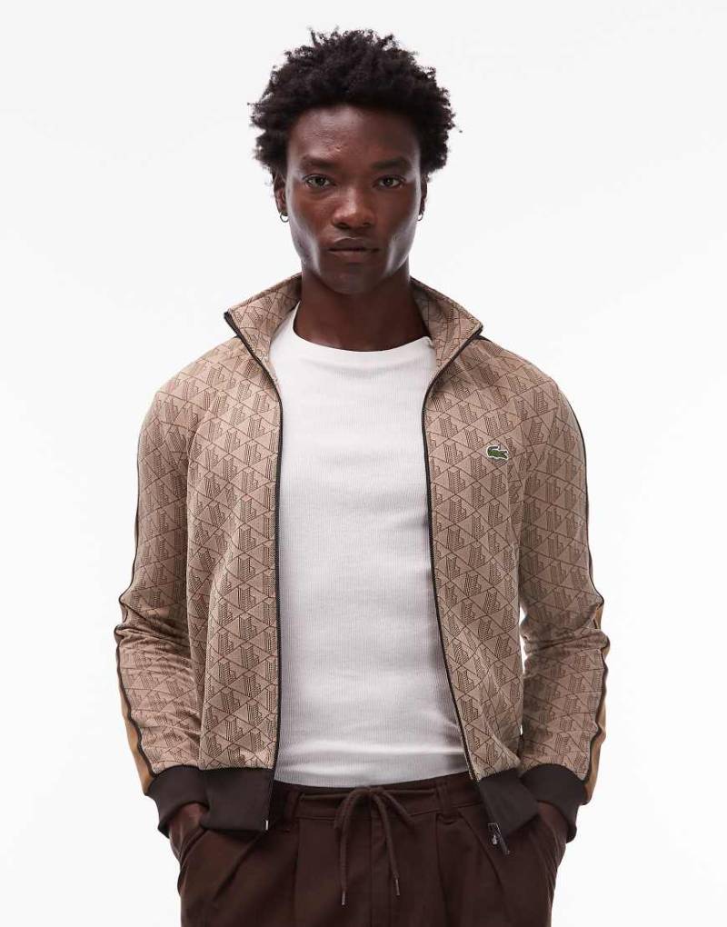 Lacoste - Trainingsjacke in Beige mit Monogramm-Muster und durchgehendem Reißverschluss-Neutral von Lacoste