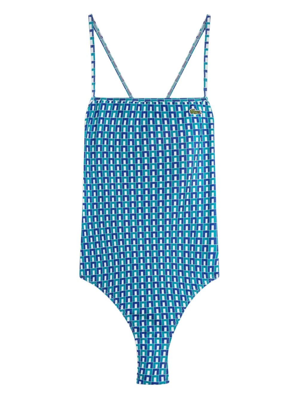 Lacoste Überkreuzter Badeanzug mit geometrischem Print - Blau von Lacoste