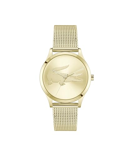 Lacoste Uhr mit DREI-Zeiger-Quarzwerk für Damen Kollektion CROCODELLE mit Goldfarben Edelstahl-Mesh-Gliederarmband - 2001416 von Lacoste