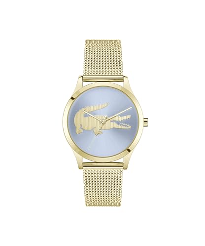 Lacoste Uhr mit DREI-Zeiger-Quarzwerk für Damen Kollektion CROCODELLE mit Goldfarben Edelstahl-Mesh-Gliederarmband - 2001419 von Lacoste