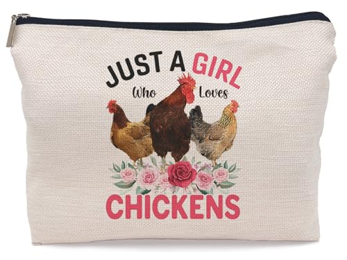Lacosu Kosmetiktasche mit Aufschrift "Just A Girl Who Loves Chickens", Hühner-Reißverschluss, Reise-Kulturbeutel, niedliche Kosmetiktasche für Frauen, lustiges Bauernhof-Huhn-Liebhaber, Geschenke für Lacosu Kosmetiktasche mit Aufschrift "Just A Girl Who Loves Chickens", Hühner-Reißverschluss, Reise-Kulturbeutel, niedliche Kosmetiktasche für Frauen, lustiges Bauernhof-Huhn-Liebhaber, Geschenke für von Lacosu
