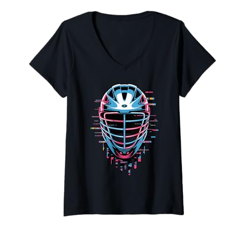 Damen Glitch Art Helm Feld Lacrosse Spieler T-Shirt mit V-Ausschnitt Damen Glitch Art Helm Feld Lacrosse Spieler T-Shirt mit V-Ausschnitt von Lacrosse Gift For A Lacrosse Player