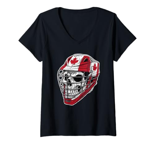 Damen Lacrosse Skull Helm mit kanadischer Flagge im Used-Look T-Shirt mit V-Ausschnitt Damen Lacrosse Skull Helm mit kanadischer Flagge im Used-Look T-Shirt mit V-Ausschnitt von Lacrosse Gifts For Lacrosse Players