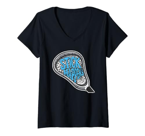 Damen Stick Happens Lustiger Lacrosse Player Distressed Sports Humor T-Shirt mit V-Ausschnitt Damen Stick Happens Lustiger Lacrosse Player Distressed Sports Humor T-Shirt mit V-Ausschnitt von Lacrosse Gifts For Lacrosse Players