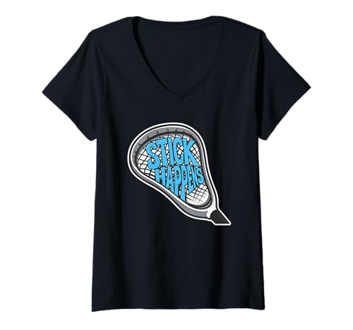 Damen Stick Happens Lustiger Lacrosse Player Team Sport Humor T-Shirt mit V-Ausschnitt Damen Stick Happens Lustiger Lacrosse Player Team Sport Humor T-Shirt mit V-Ausschnitt von Lacrosse Gifts For Lacrosse Players