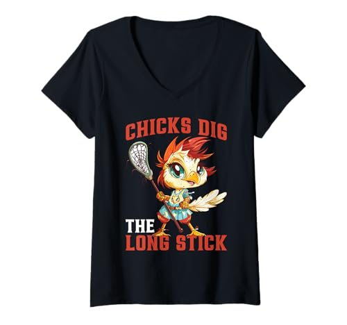 Damen Chicks Dig The Long Stick Lacrosse scherzt Spieler - T-Shirt mit V-Ausschnitt Damen Chicks Dig The Long Stick Lacrosse scherzt Spieler - T-Shirt mit V-Ausschnitt von Lacrosse Lachen Wortspiele