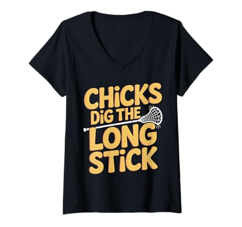 Damen Chicks Dig The Long Stick Lacrosse scherzt Spieler |- T-Shirt mit V-Ausschnitt Damen Chicks Dig The Long Stick Lacrosse scherzt Spieler |- T-Shirt mit V-Ausschnitt von Lacrosse Lachen Wortspiele