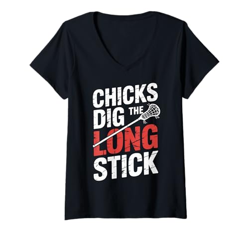 Damen Chicks Dig The Long Stick Lacrosse scherzt Spieler |- T-Shirt mit V-Ausschnitt Damen Chicks Dig The Long Stick Lacrosse scherzt Spieler |- T-Shirt mit V-Ausschnitt von Lacrosse Lachen Wortspiele