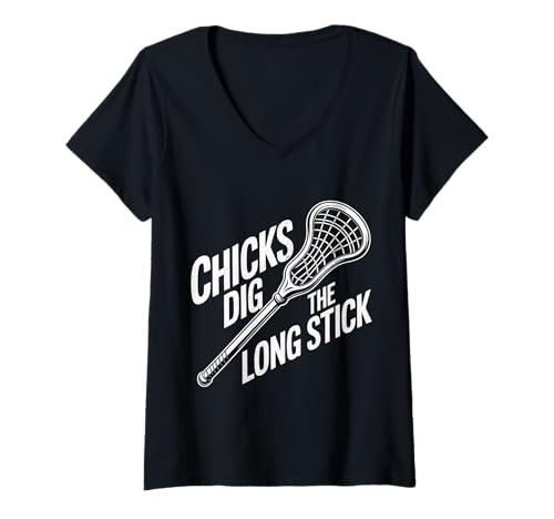 Damen Chicks Dig The Long Stick Lacrosse scherzt Spieler - T-Shirt mit V-Ausschnitt Damen Chicks Dig The Long Stick Lacrosse scherzt Spieler - T-Shirt mit V-Ausschnitt von Lacrosse Lachen Wortspiele