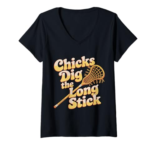 Damen Chicks Dig The Long Stick Lacrosse scherzt Spieler |- T-Shirt mit V-Ausschnitt Damen Chicks Dig The Long Stick Lacrosse scherzt Spieler |- T-Shirt mit V-Ausschnitt von Lacrosse Lachen Wortspiele
