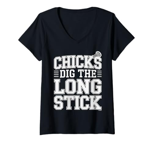 Damen Chicks Dig The Long Stick Lacrosse scherzt Spieler - T-Shirt mit V-Ausschnitt Damen Chicks Dig The Long Stick Lacrosse scherzt Spieler - T-Shirt mit V-Ausschnitt von Lacrosse Lachen Wortspiele