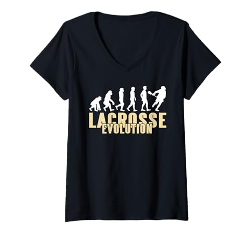 Damen Lacrosse Evolution Lustiger Sport Humor Parodie T-Shirt mit V-Ausschnitt Damen Lacrosse Evolution Lustiger Sport Humor Parodie T-Shirt mit V-Ausschnitt von Lacrosse Schläger Sportler Fortschritt Fan