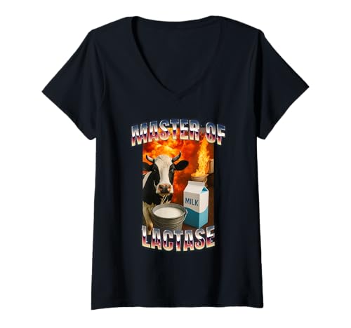 Damen Master of Lactase Lustiges Meme Brainrot T-Shirt mit V-Ausschnitt Damen Master of Lactase Lustiges Meme Brainrot T-Shirt mit V-Ausschnitt von Lactose Intolerant Meme RTees