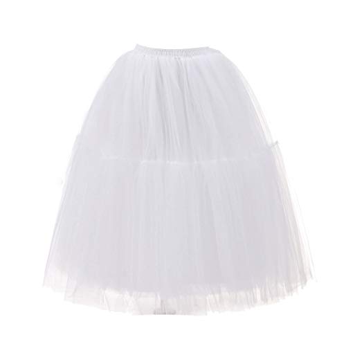 Damen Vintage Tüllrock 5 Lage Prinzessin Falten Rock Tutu Petticoat Ballettrock Unterrock Pettiskirt Knielanger Rock Elastic Bund Tutu Prinzessin Tüll Kleid (Weiß) von Lacus-DE