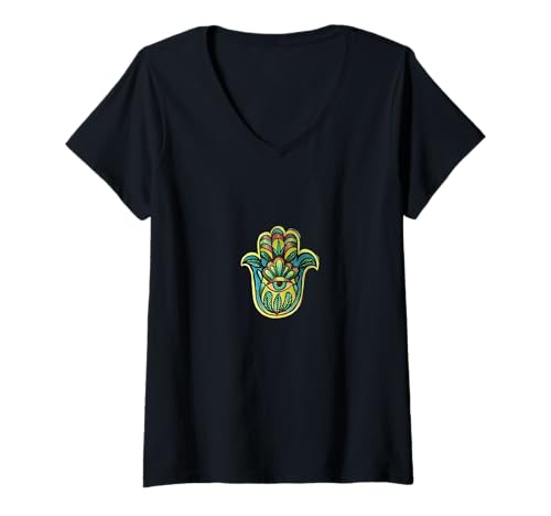 Damen Hamsa Hand of Protection Spirituelles Glückssymbol T-Shirt mit V-Ausschnitt Damen Hamsa Hand of Protection Spirituelles Glückssymbol T-Shirt mit V-Ausschnitt von Lacy Chenault