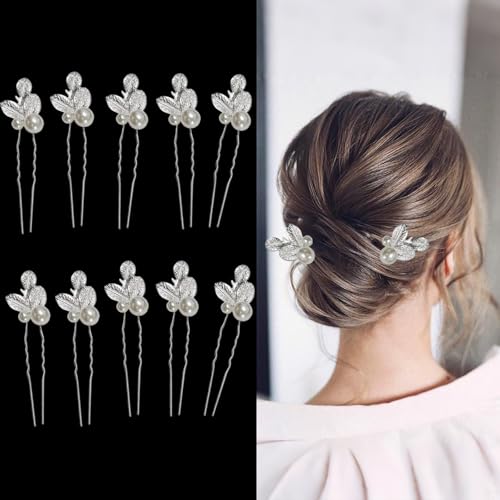 10 Stück Braut-Haarstecker-Set Silber – Blatt-Perlen-Braut-Haarstecker für Hochzeits-Schmuck Elegante U-förmige Styling-Accessoires für Bräute und Brautjungfrauen 10 Stück Braut-Haarstecker-Set Silber – Blatt-Perlen-Braut-Haarstecker für Hochzeits-Schmuck Elegante U-förmige Styling-Accessoires für Bräute und Brautjungfrauen von LadayPoa