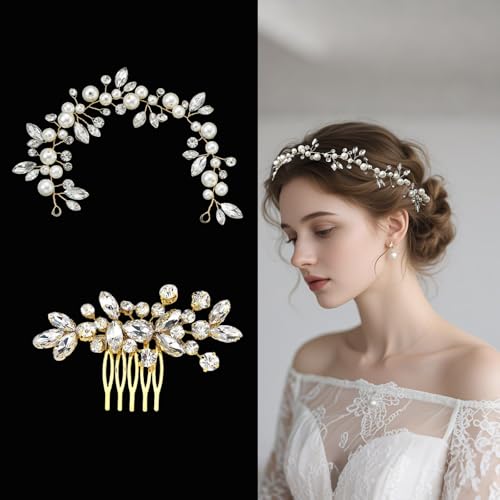 2 Stück Brautschmuck-Set mit Perlen- Kopfband und Kristall-Rhinestone Haarspange – handgefertigte Hochzeits-Haaraccessoires für Bräute und Brautjungfrauen 2 Stück Brautschmuck-Set mit Perlen- Kopfband und Kristall-Rhinestone Haarspange – handgefertigte Hochzeits-Haaraccessoires für Bräute und Brautjungfrauen von LadayPoa
