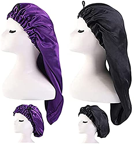 2 Stück lange Satin Haarhaube Mädchen seidige Mütze Damen Lange Satin Haube Schlafmütze zum Schlafen Extra Große Satin Schlafmütze für langes lockiges Haar Schutz von LadayPoa