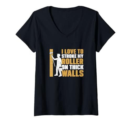 Damen Ich Liebe es, Meine Rolle an dicken Wänden für House Painter zu streicheln T-Shirt mit V-Ausschnitt von Ladder And Paint Roller Legends