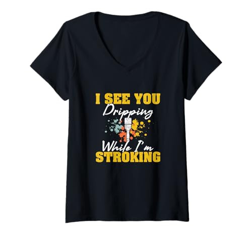 Damen Ich Sehe Dich Tropfen, während ich lustige Hausmaler streichle T-Shirt mit V-Ausschnitt von Ladder And Paint Roller Legends
