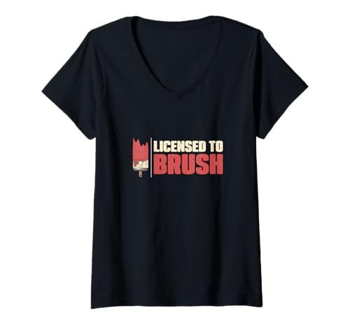 Damen Lizenziert für Pinselhausmalerei, lustiger professioneller Maler T-Shirt mit V-Ausschnitt von Ladder And Paint Roller Legends