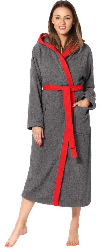 Ladeheid Bademantel Damen Frottee Bademantel aus 100% Baumwolle LA40-191, Langform, Baumwolle, Kapuze von Ladeheid