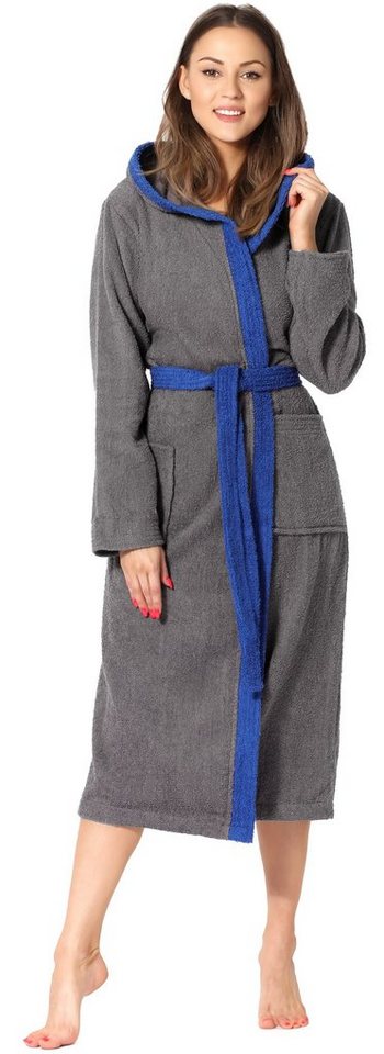 Ladeheid Bademantel Damen Frottee Bademantel aus 100% Baumwolle LA40-191, Langform, Baumwolle, Kapuze von Ladeheid