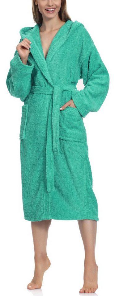 Ladeheid Bademantel Damen Frottee Bademantel aus 100% Baumwolle LA40-193, Langform, Baumwolle, Kapuze von Ladeheid