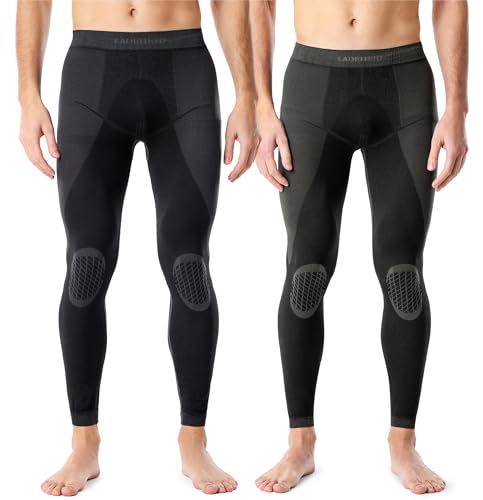 Ladeheid 2er Pack Lange Unterhosen Herren Thermounterwäsche Thermoaktiv Leggings Männer LAGI002 (2er Pack Graphite/Khaki, L) von Ladeheid