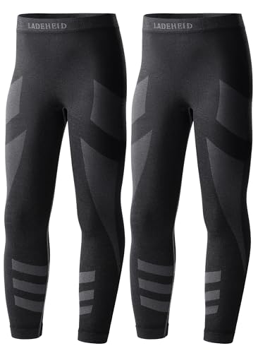 Ladeheid 2er Pack Thermounterwäsche Kinder Funktionsunterwäsche Thermoaktive Lange Unterhose Skiunterwäsche LAGI008 (2er Pack Graphite/Graphite, 158-164) von Ladeheid