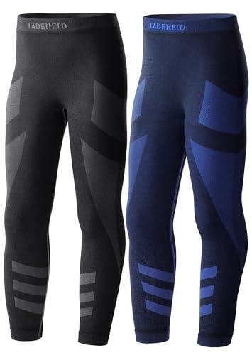 Ladeheid 2er Pack Thermounterwäsche Kinder Funktionsunterwäsche Thermoaktive Lange Unterhose Skiunterwäsche LAGI008 (2er Pack Graphite/Marineblau, 122-128) von Ladeheid