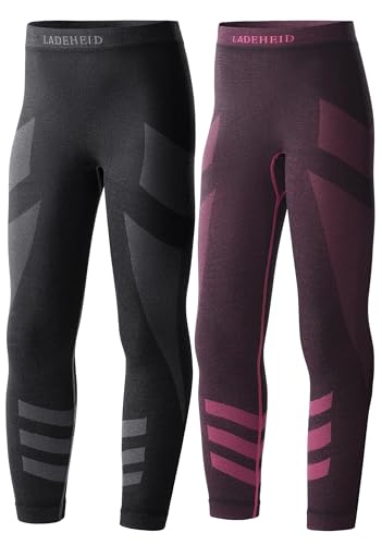 Ladeheid 2er Pack Thermounterwäsche Kinder Funktionsunterwäsche Thermoaktive Lange Unterhose Skiunterwäsche LAGI008 (2er Pack Graphite/Rosa, 122-128) von Ladeheid