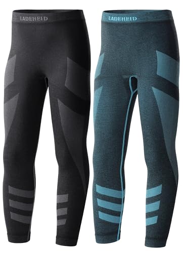 Ladeheid 2er Pack Thermounterwäsche Kinder Funktionsunterwäsche Thermoaktive Lange Unterhose Skiunterwäsche LAGI008 (2er Pack Graphite/Turquoise, 134-140) von Ladeheid