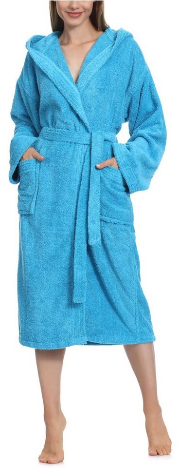 Ladeheid Bademantel Damen Frottee Bademantel aus 100% Baumwolle LA40-102, Langform, Baumwolle, Kapuze, elastischer Bund von Ladeheid