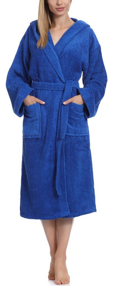 Ladeheid Bademantel Damen Frottee Bademantel aus 100% Baumwolle LA40-102, Langform, Baumwolle, Kapuze, elastischer Bund von Ladeheid