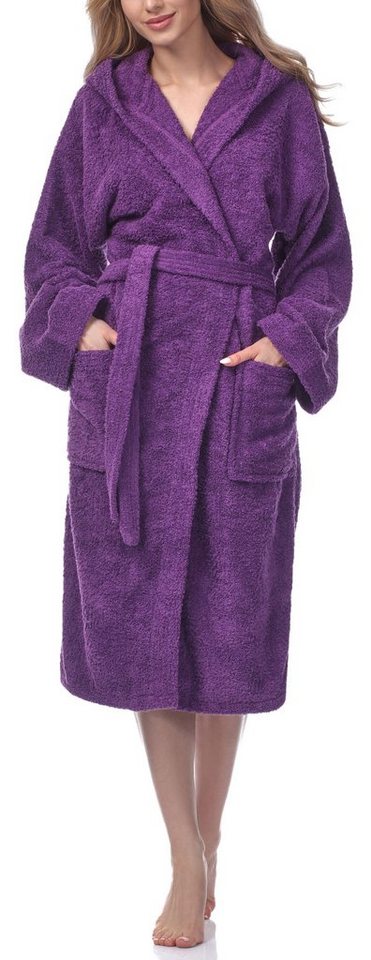 Ladeheid Bademantel Damen Frottee Bademantel aus 100% Baumwolle LA40-102, Langform, Baumwolle, Kapuze, elastischer Bund von Ladeheid