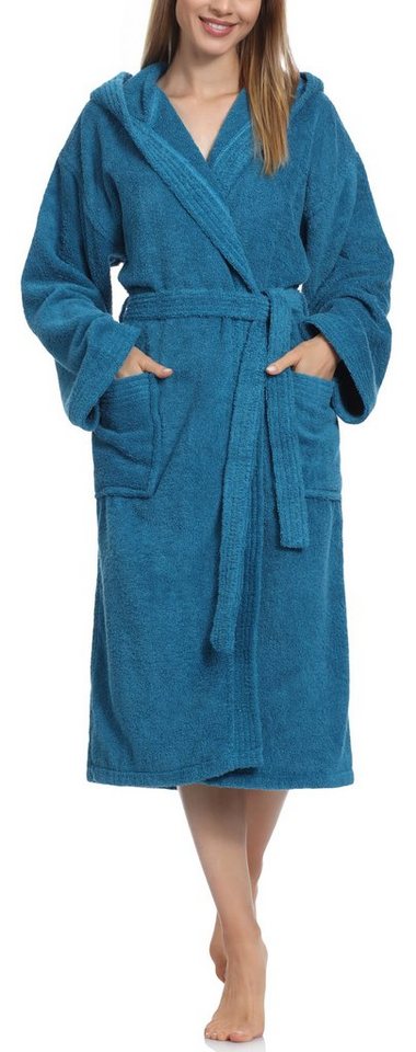 Ladeheid Bademantel Damen Frottee Bademantel aus 100% Baumwolle LA40-102, Langform, Baumwolle, Kapuze von Ladeheid