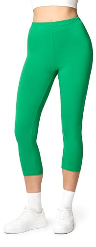 Ladeheid Leggings Damen 3/4 Baumwolle bequem und atmungsaktiv Capri Leggings Damen für Sommer LA40-132 (Grün, L) von Ladeheid