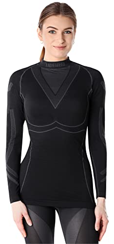 Ladeheid Thermounterwäsche Damen Funktionsunterwäsche Langarm Shirt Thermoaktiv LAGI004 (Schwarz/Graphite, S) von Ladeheid