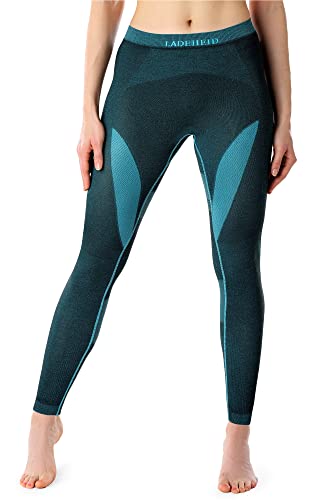 Ladeheid Damen Winter Funktionsunterwäsche Thermounterwäsche Skiunterwäsche Lange Unterhose Thermoaktiv LAGI005 (Schwarz/Turquoise, L) von Ladeheid