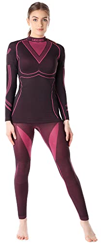 Ladeheid Thermounterwäsche Damen Set Langarm Shirt Lange Unterhose Thermoaktiv LAGI006 (Schwarz/Rosa, L) von Ladeheid