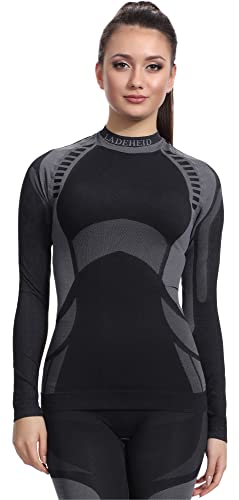 Ladeheid Damen Funktionsunterwäsche Langarm Shirt Thermoaktiv (Schwarz/Grau, XL) von Ladeheid