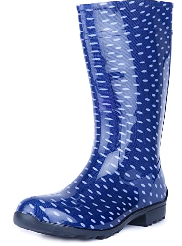 Ladeheid Damen Gummistiefel 100% Wasserdticht Regenstiefel Damen LA-967 (Dunkelblau/Punkte, 37 EU) von Ladeheid